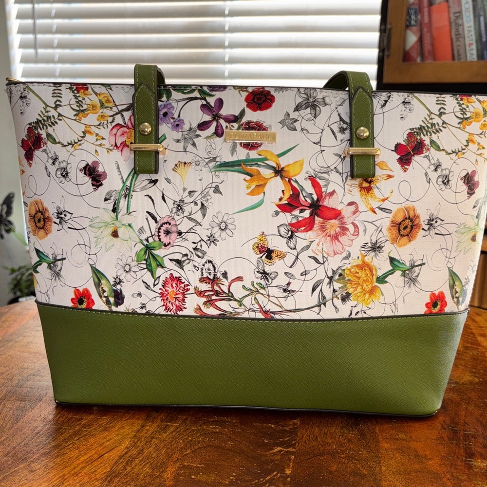 Elim & Paul Green and Floral Bag